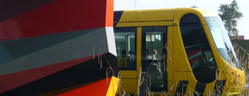 Tram and contemporary artwork
